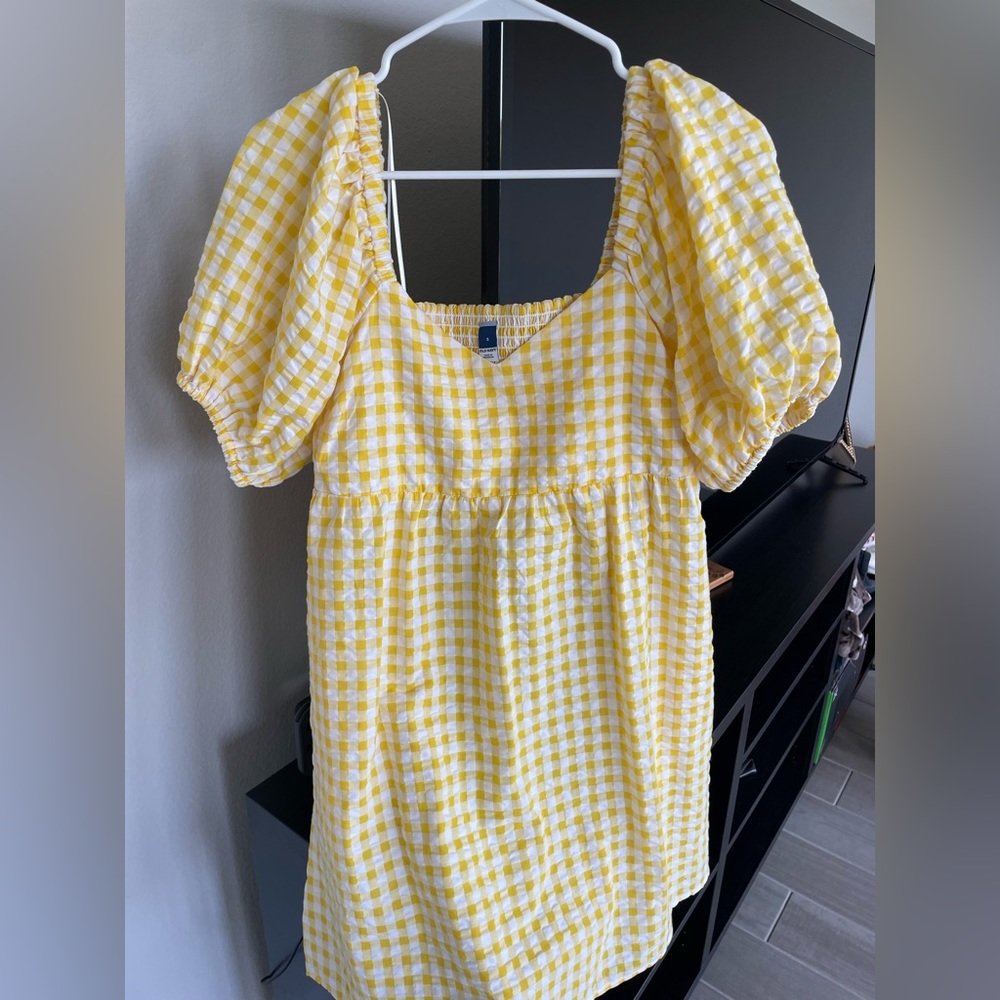 Yellow checkered mini smock dress from old navy